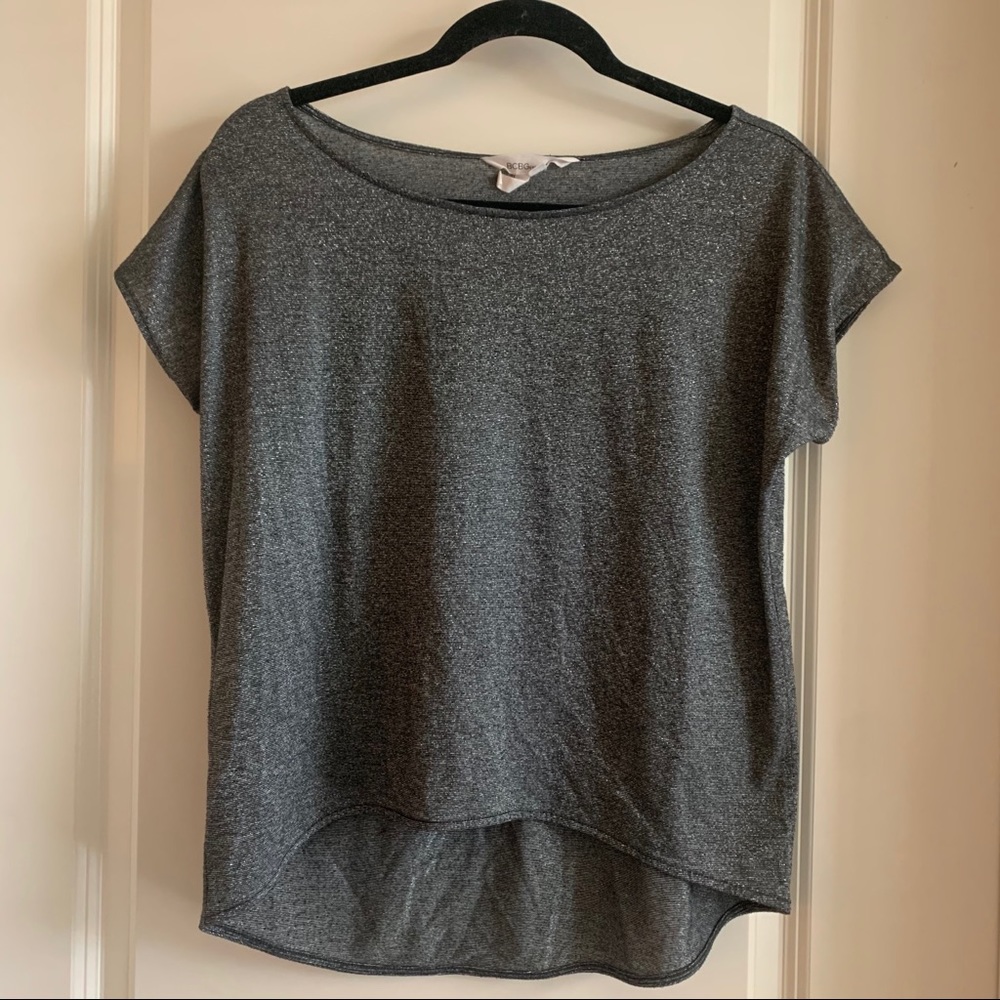BCBGENERATION High low short sleeved silver top XS